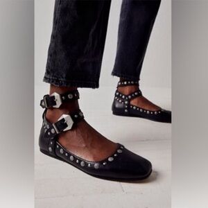 Free People, Mystic Mary Jane Double-Strap Flats, Black, 7